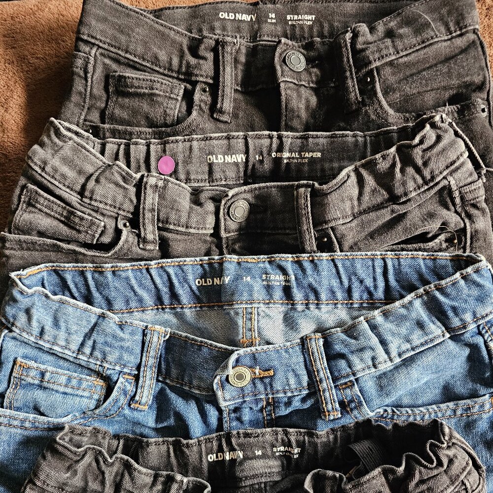 Old Navy Boys Jeans Size 14 Lot of 4 – 3 Straight, 1 Tapered Denim Bundle